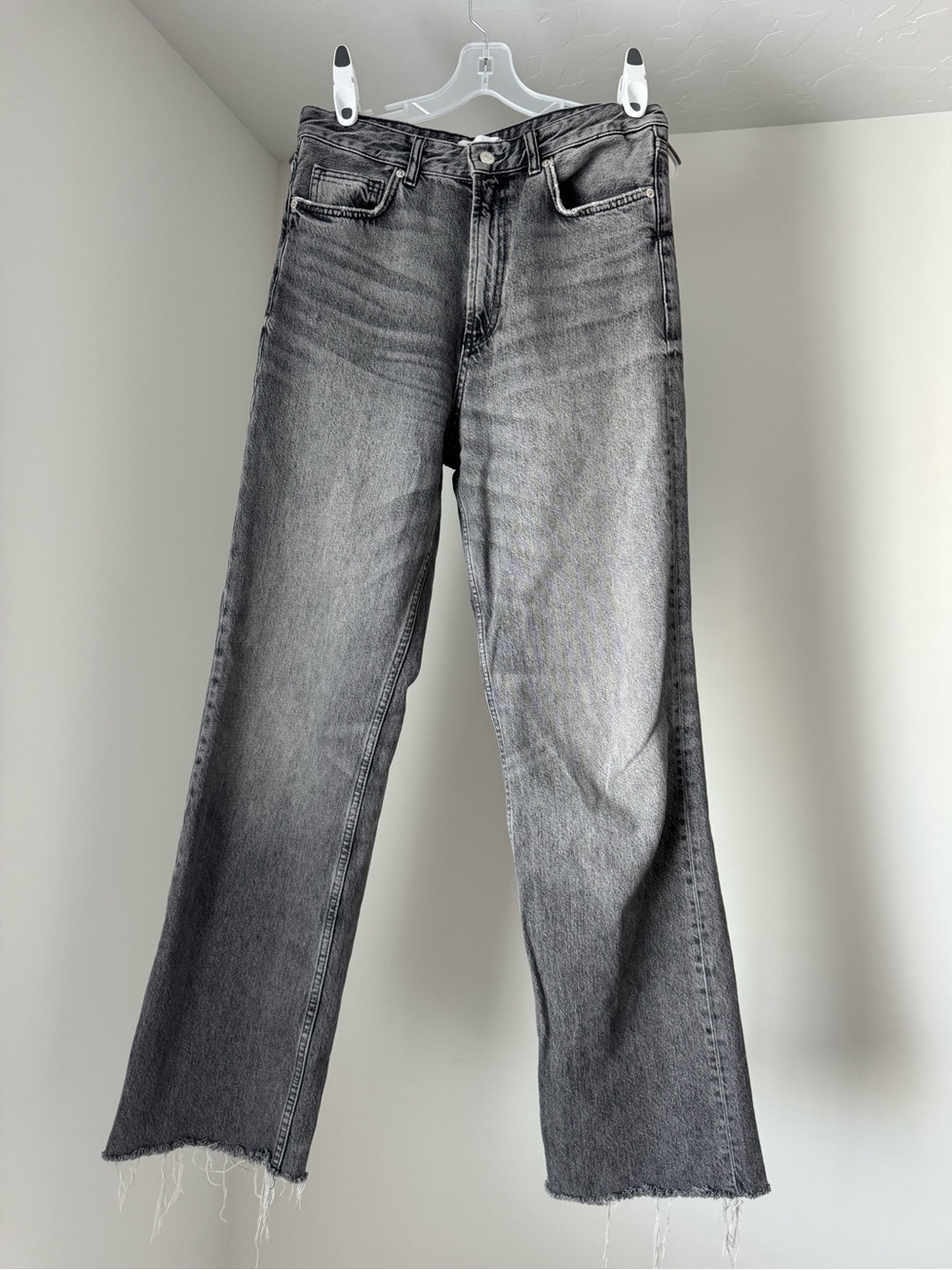 Zara Washed Gray Wide-Leg Jeans